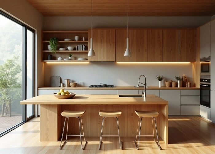 Modern Wooden Kitchen with Island"