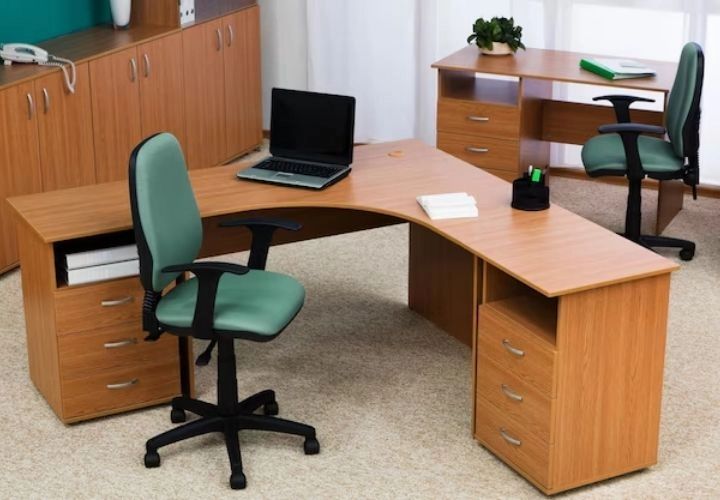 Wooden L-Shape Office Desk with Drawers