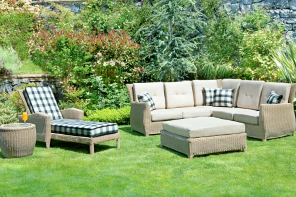 Poolside outdoor furniture set at a Dubai villa
