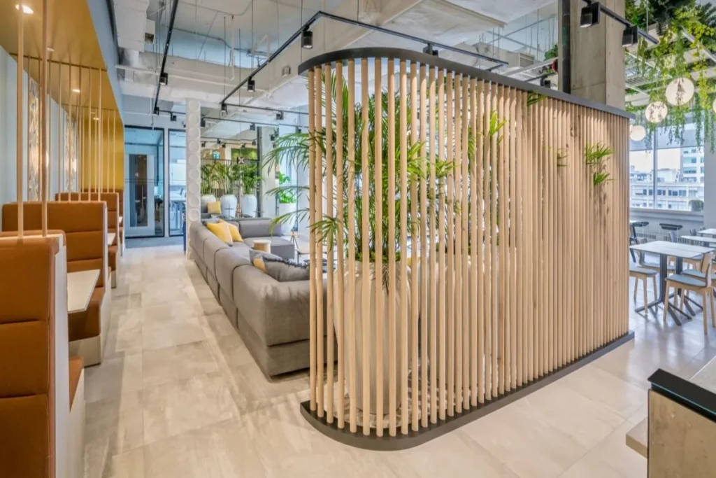 Modern slim wooden slat divider.