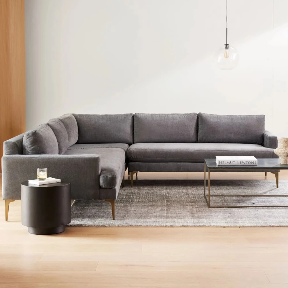 Custom velvet sofa with gold base.