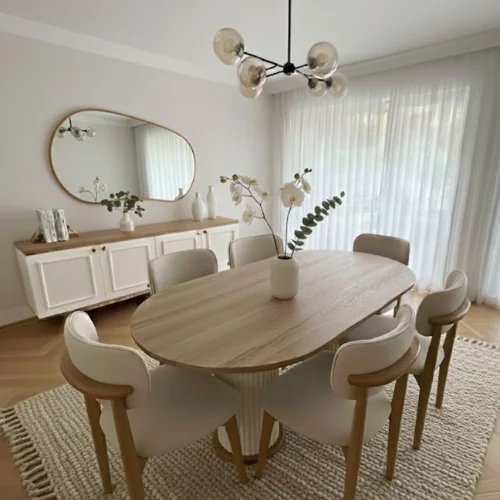 Modern wooden dining table for homes in Dubai, UAE.