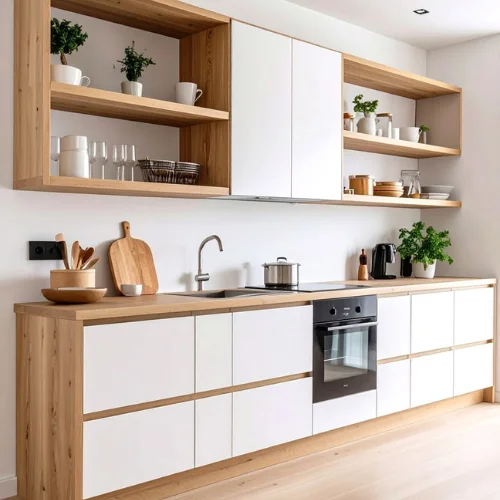 Modern wooden wall shelves for homes in Dubai.