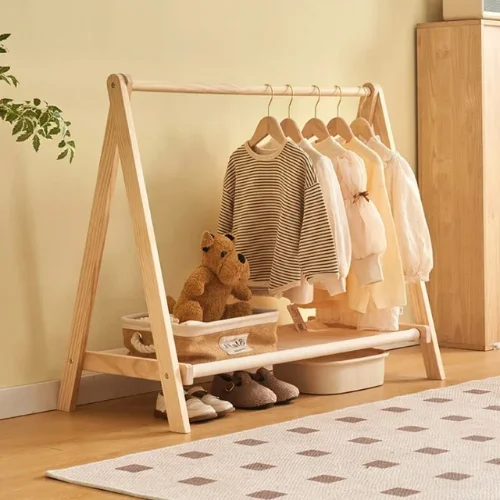 Kids clothes rack for easy clothing organization.