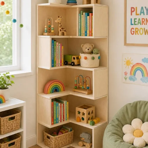 Kids storage cabinet for toys and essentials.
