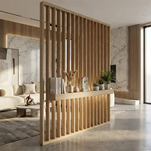 Slatted partition installed in a Dubai space