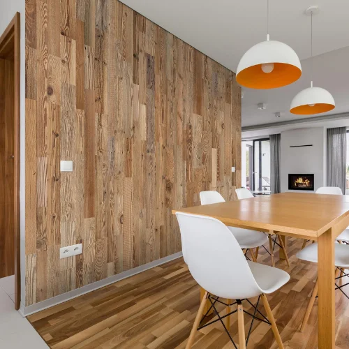 Wood cladding installed in a Dubai space