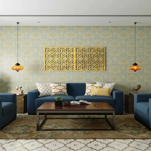 Living room wallpaper installed in a Dubai home